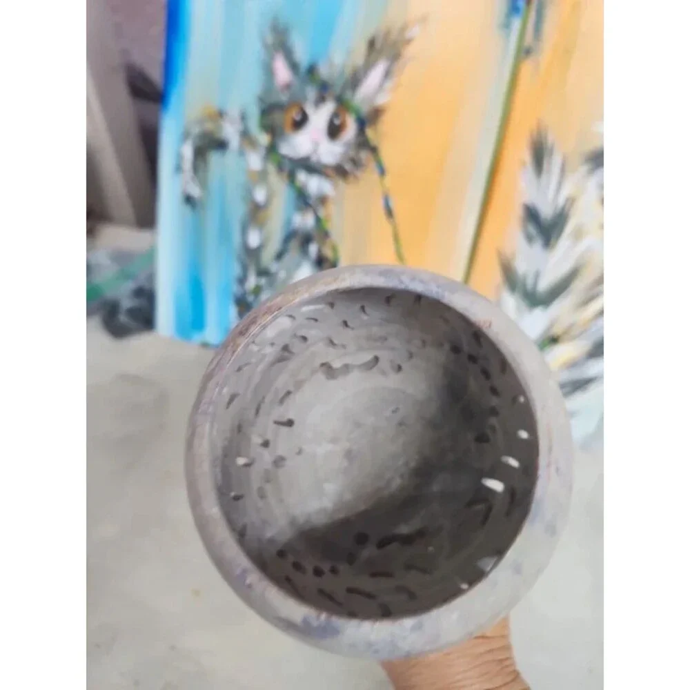 Carved stone goblet style candle stick